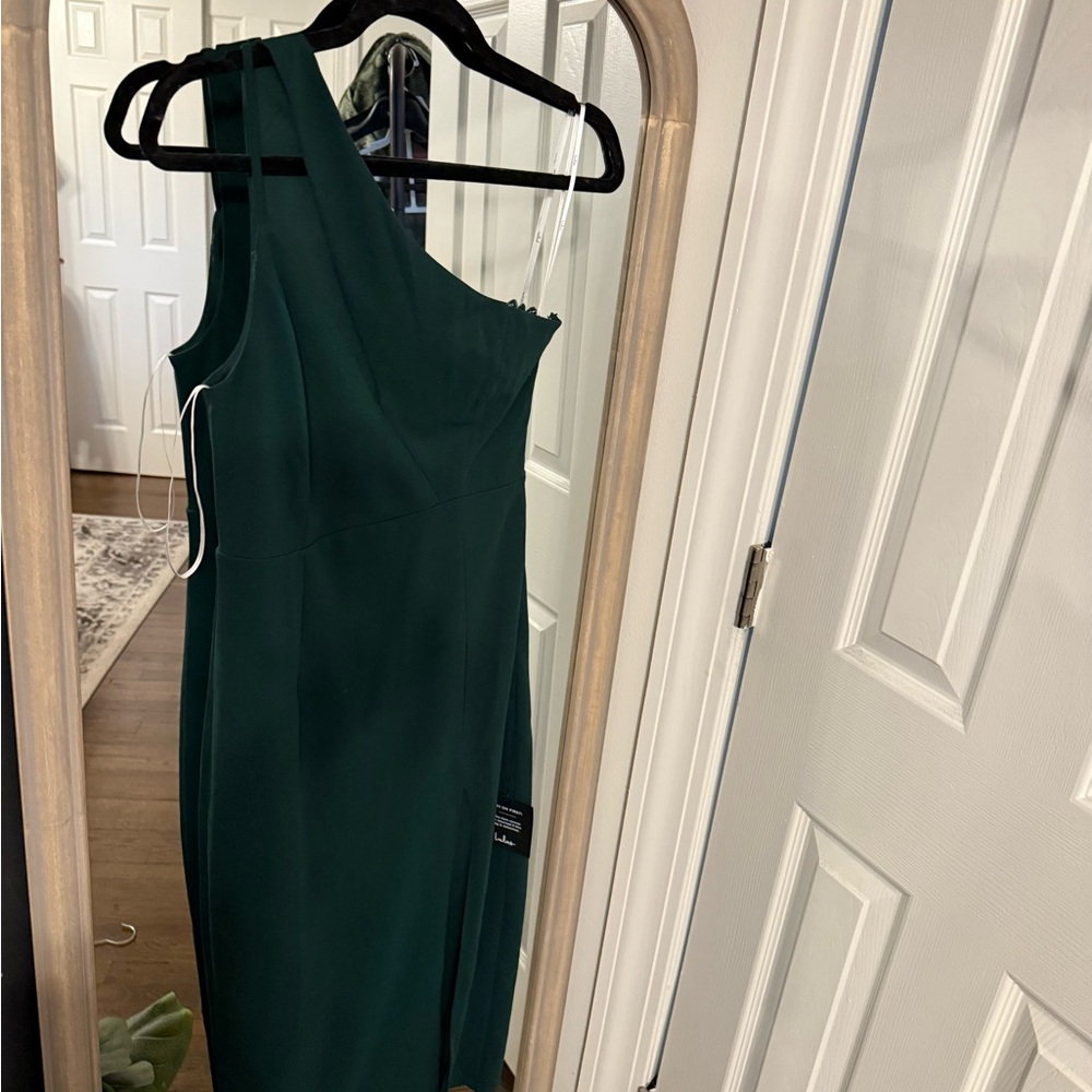 Lulu's Forest Green One-Shoulder Dress